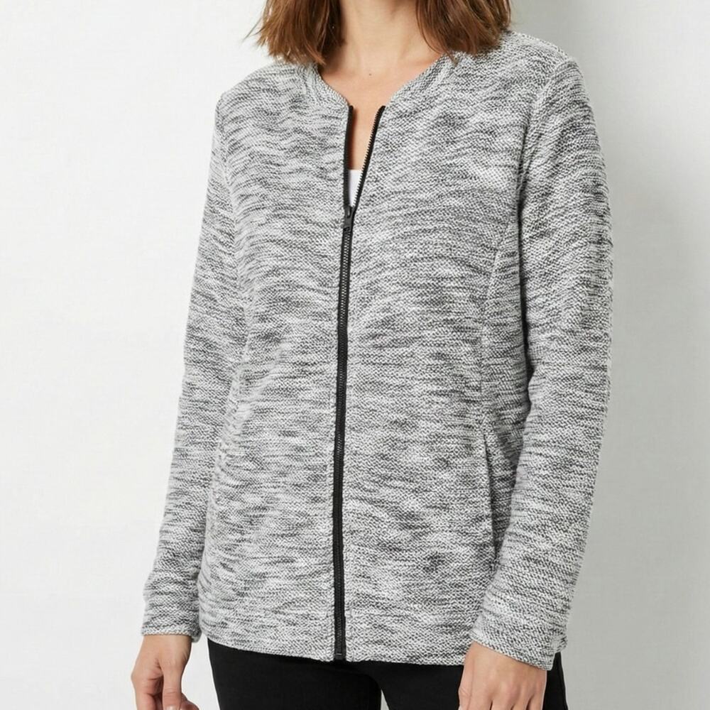 Christopher & Banks Large Zip Front Black White Heather Jacket